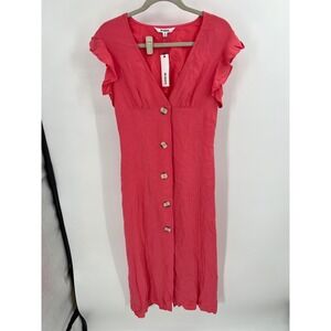 BB Dakota Coral Flutter Sleeve Button Front Midi Dress‎ Size 8 NWT
